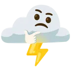 Wolke mit Blitz + nachdenkendes Gesicht