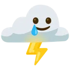 Wolke mit Blitz + lachendes Gesicht mit Träne