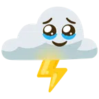 Wolke mit Blitz + Gesicht, das Tränen zurückhält