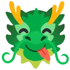 Drache + sich die Lippen leckendes Gesicht
