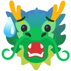 Drache + besorgtes Gesicht mit Schweißtropfen