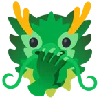 Drache + Gesicht mit offenen Augen und Hand über dem Mund