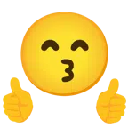 pulgar hacia arriba + cara besando con ojos sonrientes