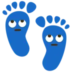 huellas de pies + cara con ojos en blanco