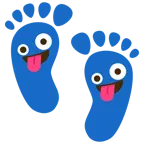 huellas de pies + cara de loco