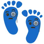 huellas de pies + cara con monóculo