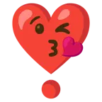 وجه يرسل قبلة + قلب على شكل علامة تعجب