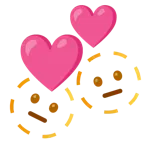 dotted line face + revolving hearts
