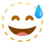 dotted line face + grinning face with sweat
