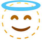 dotted line face + smiling face with halo