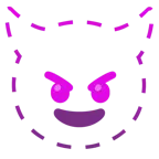 dotted line face + smiling face with horns
