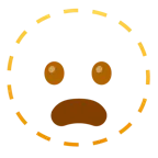 dotted line face + frowning face with open mouth