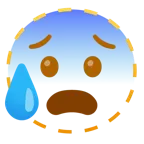 dotted line face + anxious face with sweat