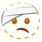 dotted line face + face with head-bandage