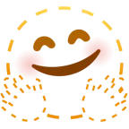 dotted line face + smiling face with open hands